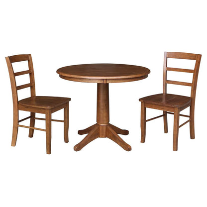 International Concepts (Set of 3 Pcs) -36in Round Top Ped Table with 2 RTA Chairs in Distressed Oak Finish - K42-36RT-27B-C2-2 veiw 1