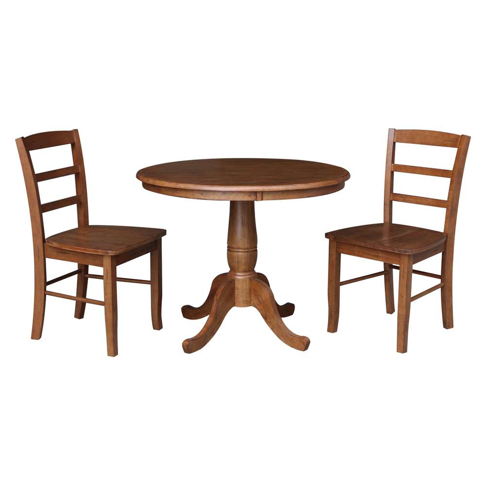 International Concepts (Set of 3 Pcs) -36in Round Top Ped Table with 2 RTA Chairs in Distressed Oak Finish - K42-36RT-C2-2 veiw 1