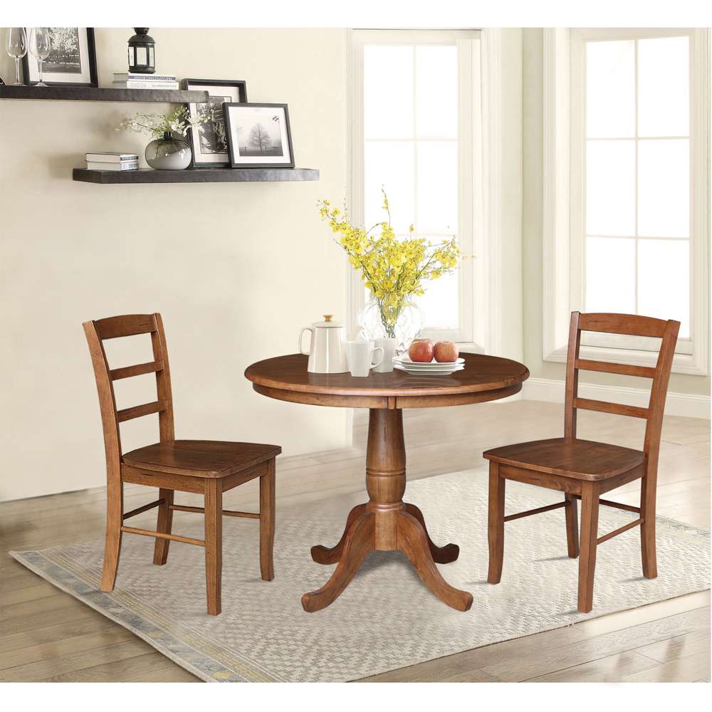 International Concepts (Set of 3 Pcs) -36in Round Top Ped Table with 2 RTA Chairs in Distressed Oak Finish - K42-36RT-C2-2 veiw 3