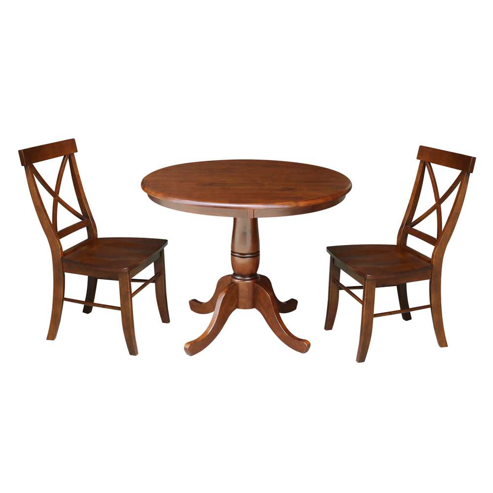 International Concepts (Set of 3 Pcs) -36in Round Top Ped Table with 2 RTA Chairs in Espresso Finish - K581-36RT-C613-2 veiw 1