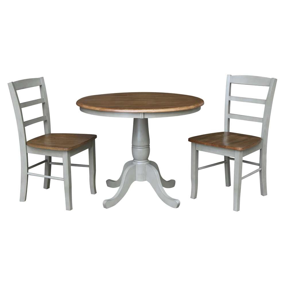 International Concepts (Set of 3 Pcs) -36in Round Top Ped Table with 2 RTA Chairs in Hickory/Stone Finish - K41-36RT-C2-2 veiw 1