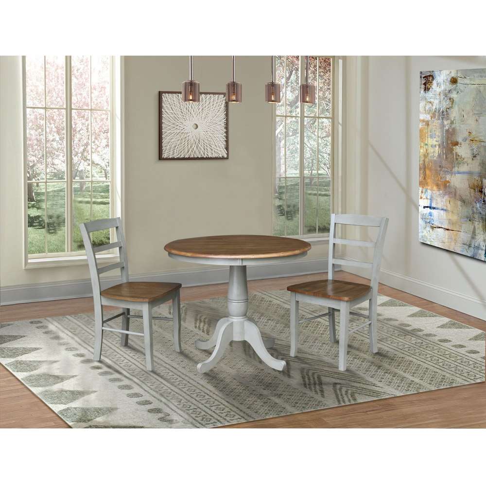 International Concepts (Set of 3 Pcs) -36in Round Top Ped Table with 2 RTA Chairs in Hickory/Stone Finish - K41-36RT-C2-2 veiw 3