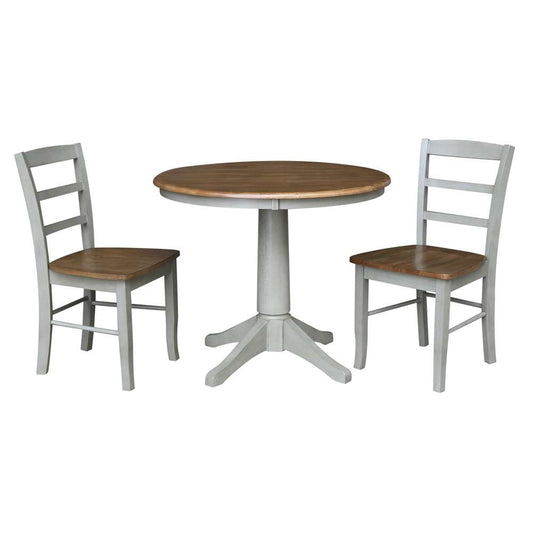 International Concepts (Set of 3 Pcs) -36in Round Top Ped Table with 2 RTA Chairs in Hickory/Stone Finish - K41-36RT-27B-C2-2 veiw 1