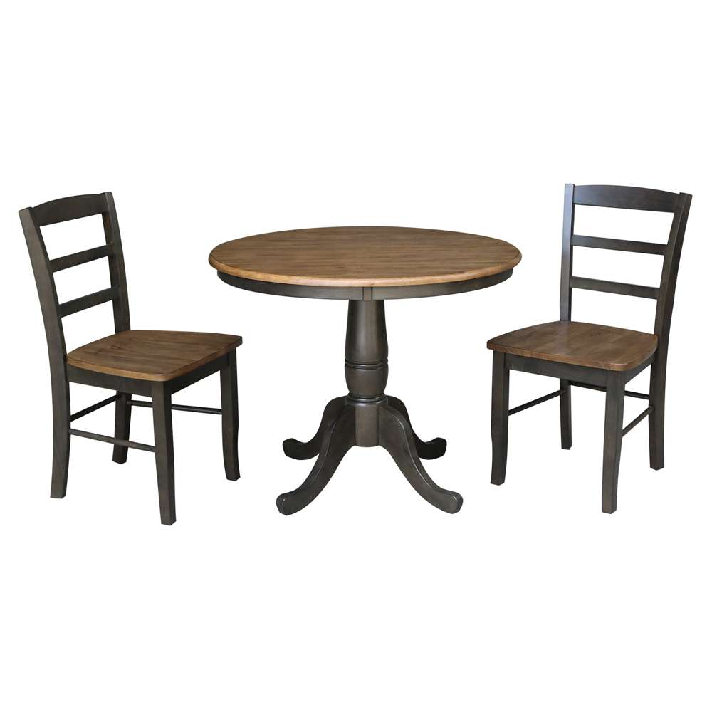 International Concepts (Set of 3 Pcs) -36in Round Top Ped Table with 2 RTA Chairs in Hickory/Washed Coal Finish - K45-36RT-C2-2 veiw 1