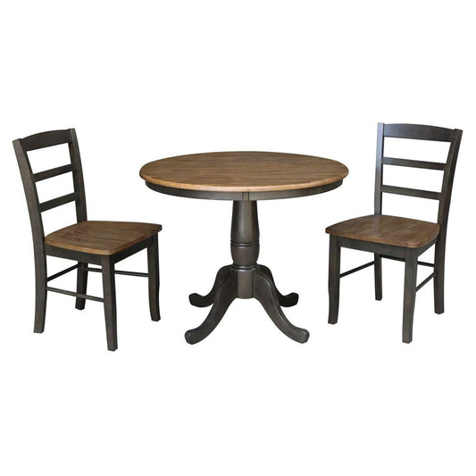 International Concepts (Set of 3 Pcs) -36in Round Top Ped Table with 2 RTA Chairs in Hickory/Washed Coal Finish - K45-36RT-C2-2 veiw 1