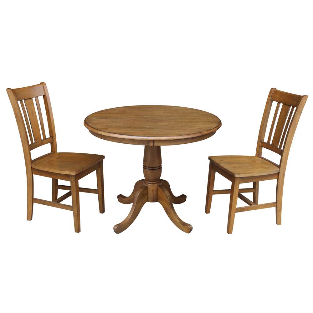 International Concepts (Set of 3 Pcs) -36in Round Top Ped Table with 2 RTA Chairs in Pecan Finish - K59-36RT-C10-2 veiw 1