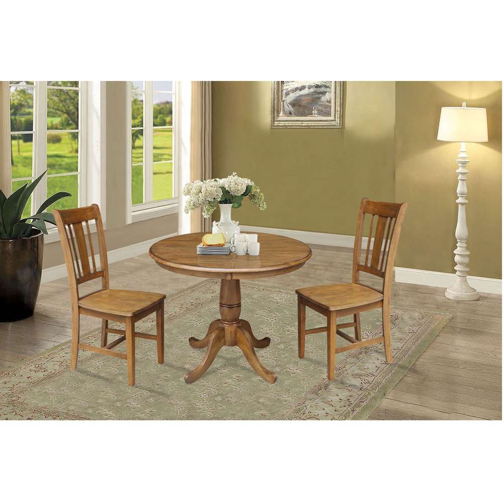 International Concepts (Set of 3 Pcs) -36in Round Top Ped Table with 2 RTA Chairs in Pecan Finish - K59-36RT-C10-2 veiw 2
