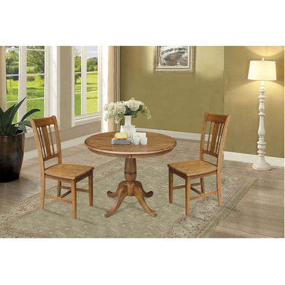 International Concepts (Set of 3 Pcs) -36in Round Top Ped Table with 2 RTA Chairs in Pecan Finish - K59-36RT-C10-2 veiw 2