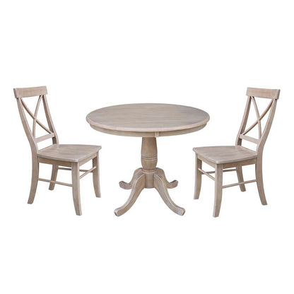 International Concepts (Set of 3 Pcs) -36in Round Top Ped Table with 2 RTA Chairs in Washed Gray Taupe Finish - K09-36RT-C613P veiw 1