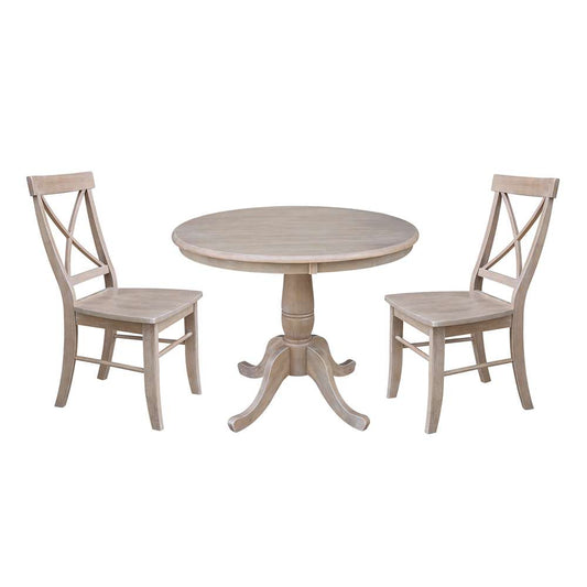 International Concepts (Set of 3 Pcs) -36in Round Top Ped Table with 2 RTA Chairs in Washed Gray Taupe Finish - K09-36RT-C613P veiw 1