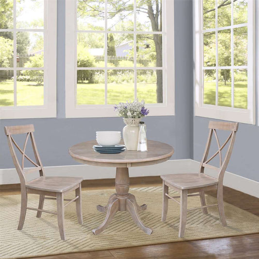 International Concepts (Set of 3 Pcs) -36in Round Top Ped Table with 2 RTA Chairs in Washed Gray Taupe Finish - K09-36RT-C613P veiw 2