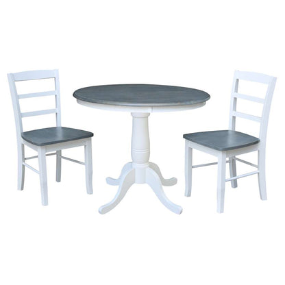 International Concepts (Set of 3 Pcs) -36in Round Top Ped Table with 2 RTA Chairs in White/Heather Gray Finish - K05-36RT-C2-2 veiw 1