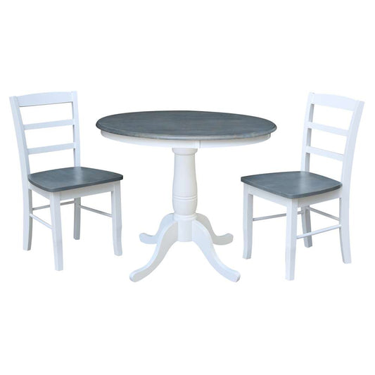 International Concepts (Set of 3 Pcs) -36in Round Top Ped Table with 2 RTA Chairs in White/Heather Gray Finish - K05-36RT-C2-2 veiw 1