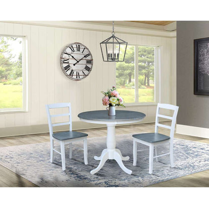 International Concepts (Set of 3 Pcs) -36in Round Top Ped Table with 2 RTA Chairs in White/Heather Gray Finish - K05-36RT-C2-2 veiw 3