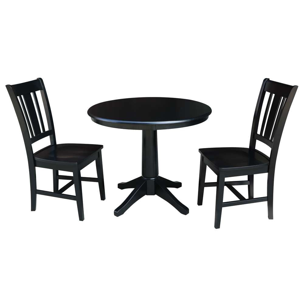 International Concepts (Set of 3 Pcs) -36in Round Top Ped Table with 2 San Remo Chairs in Black Finish - K46-36RT-27B-C10-2 veiw 1