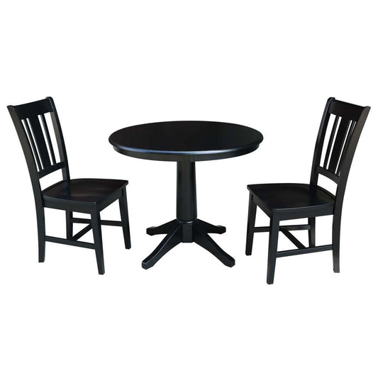 International Concepts (Set of 3 Pcs) -36in Round Top Ped Table with 2 San Remo Chairs in Black Finish - K46-36RT-27B-C10-2 veiw 1