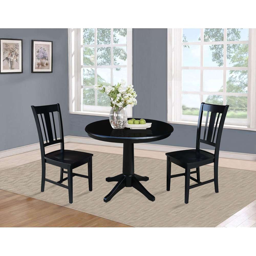 International Concepts (Set of 3 Pcs) -36in Round Top Ped Table with 2 San Remo Chairs in Black Finish - K46-36RT-27B-C10-2 veiw 2