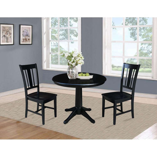 International Concepts (Set of 3 Pcs) -36in Round Top Ped Table with 2 San Remo Chairs in Black Finish - K46-36RT-27B-C10-2 veiw 2