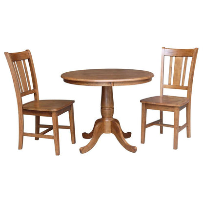 International Concepts (Set of 3 Pcs) -36in Round Top Ped Table with 2 San Remo Chairs in Distressed Oak Finish - K42-36RT-C10-2 veiw 1