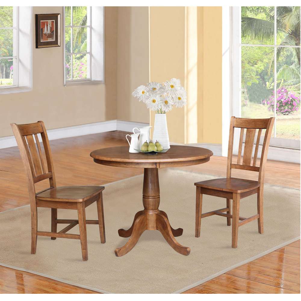 International Concepts (Set of 3 Pcs) -36in Round Top Ped Table with 2 San Remo Chairs in Distressed Oak Finish - K42-36RT-C10-2 veiw 3