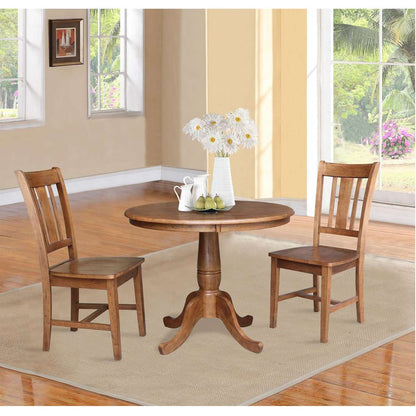 International Concepts (Set of 3 Pcs) -36in Round Top Ped Table with 2 San Remo Chairs in Distressed Oak Finish - K42-36RT-C10-2 veiw 3