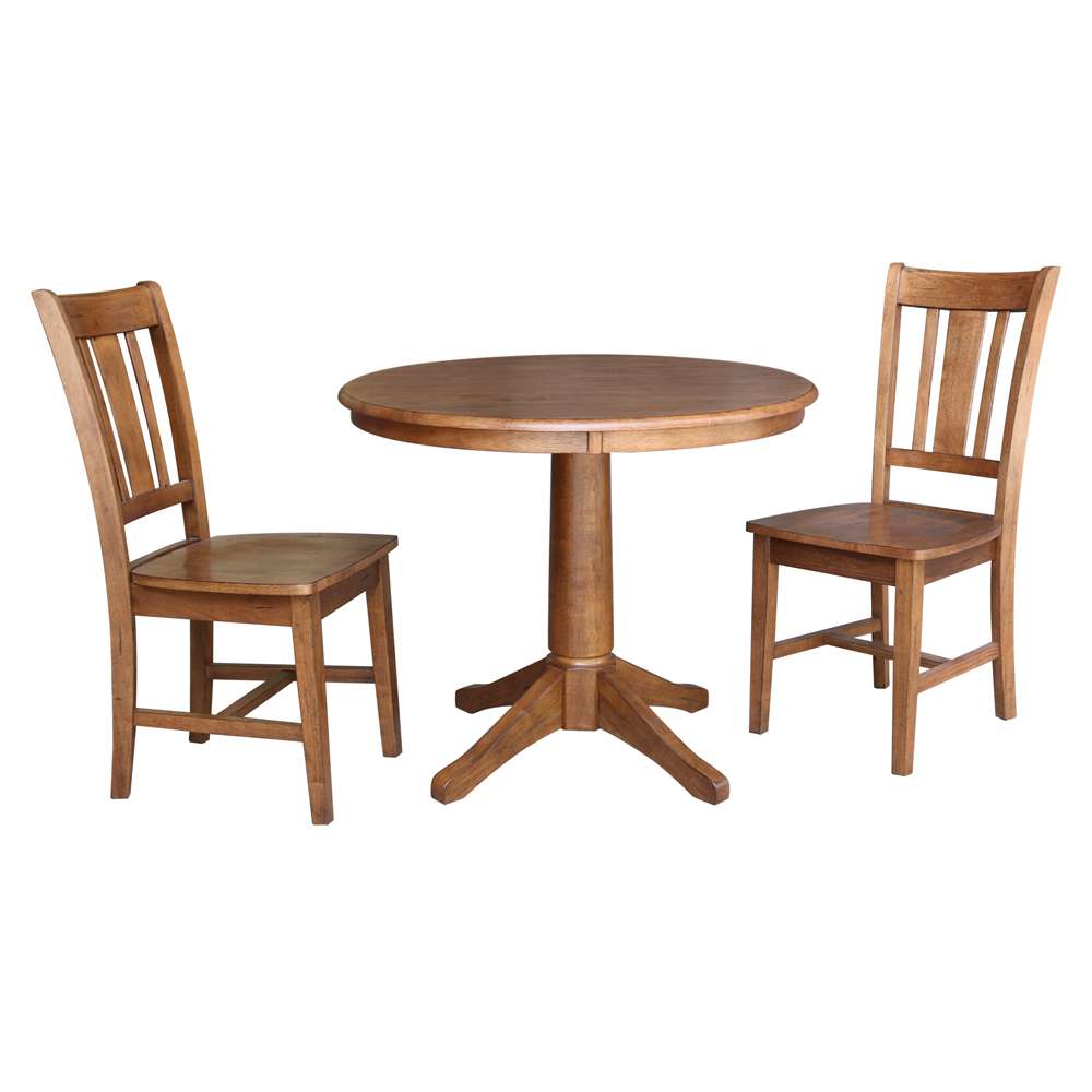 International Concepts (Set of 3 Pcs) -36in Round Top Ped Table with 2 San Remo Chairs in Distressed Oak Finish - K42-36RT-27B-C10-2 veiw 1