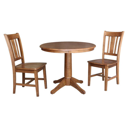 International Concepts (Set of 3 Pcs) -36in Round Top Ped Table with 2 San Remo Chairs in Distressed Oak Finish - K42-36RT-27B-C10-2 veiw 1