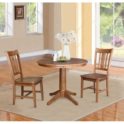 International Concepts (Set of 3 Pcs) -36in Round Top Ped Table with 2 San Remo Chairs in Distressed Oak Finish - K42-36RT-27B-C10-2 veiw 3