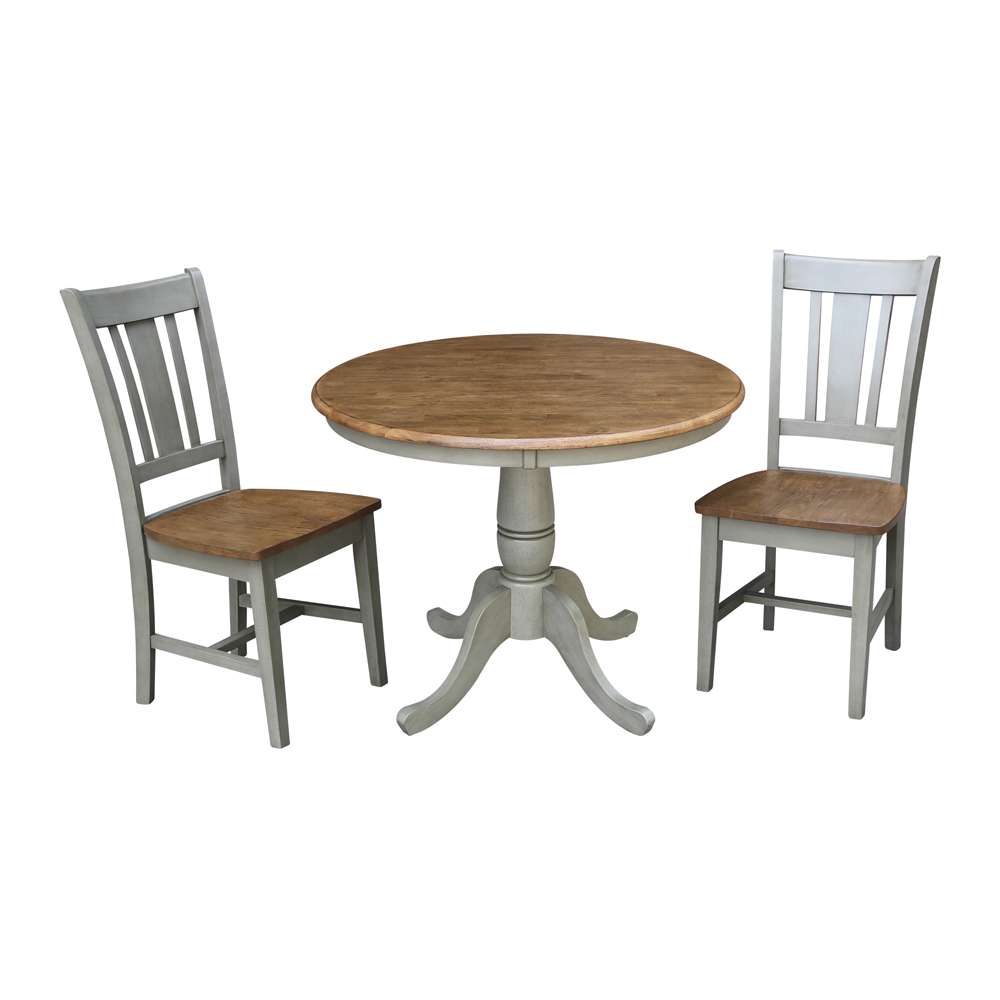International Concepts (Set of 3 Pcs) -36in Round Top Ped Table with 2 San Remo Chairs in Hickory/Stone Finish - K41-36RT-C10-2 veiw 1