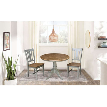 International Concepts (Set of 3 Pcs) -36in Round Top Ped Table with 2 San Remo Chairs in Hickory/Stone Finish - K41-36RT-C10-2 veiw 3