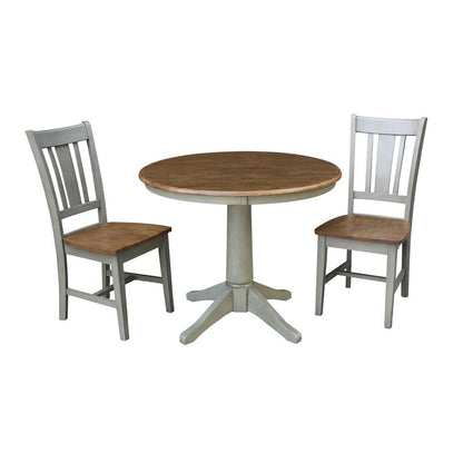 International Concepts (Set of 3 Pcs) -36in Round Top Ped Table with 2 San Remo Chairs in Hickory/Stone Finish - K41-36RT-27B-C10-2 veiw 1