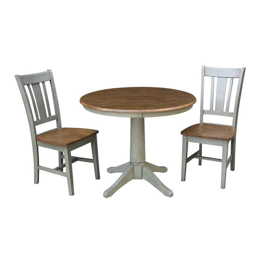 International Concepts (Set of 3 Pcs) -36in Round Top Ped Table with 2 San Remo Chairs in Hickory/Stone Finish - K41-36RT-27B-C10-2 veiw 1