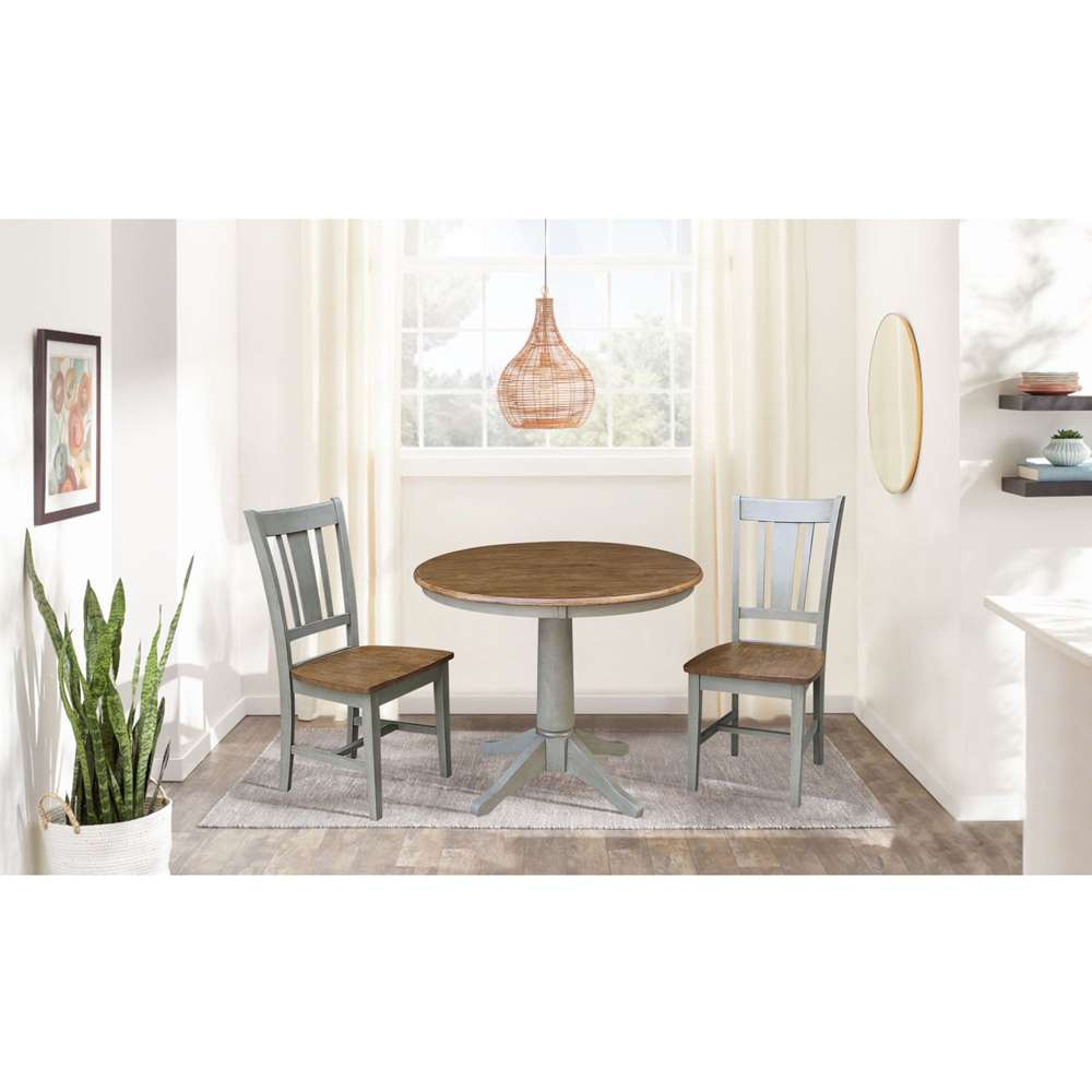 International Concepts (Set of 3 Pcs) -36in Round Top Ped Table with 2 San Remo Chairs in Hickory/Stone Finish - K41-36RT-27B-C10-2 veiw 3