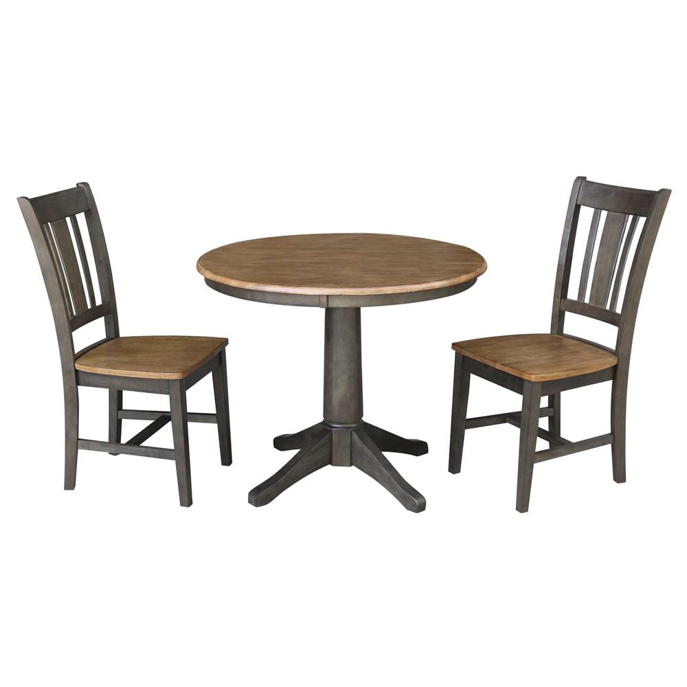 International Concepts (Set of 3 Pcs) -36in Round Top Ped Table with 2 San Remo Chairs in Hickory/Washed Coal Finish - K45-36RT-27B-C10-2 veiw 1