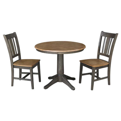 International Concepts (Set of 3 Pcs) -36in Round Top Ped Table with 2 San Remo Chairs in Hickory/Washed Coal Finish - K45-36RT-27B-C10-2 veiw 1