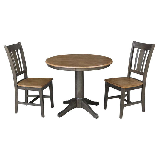 International Concepts (Set of 3 Pcs) -36in Round Top Ped Table with 2 San Remo Chairs in Hickory/Washed Coal Finish - K45-36RT-27B-C10-2 veiw 1