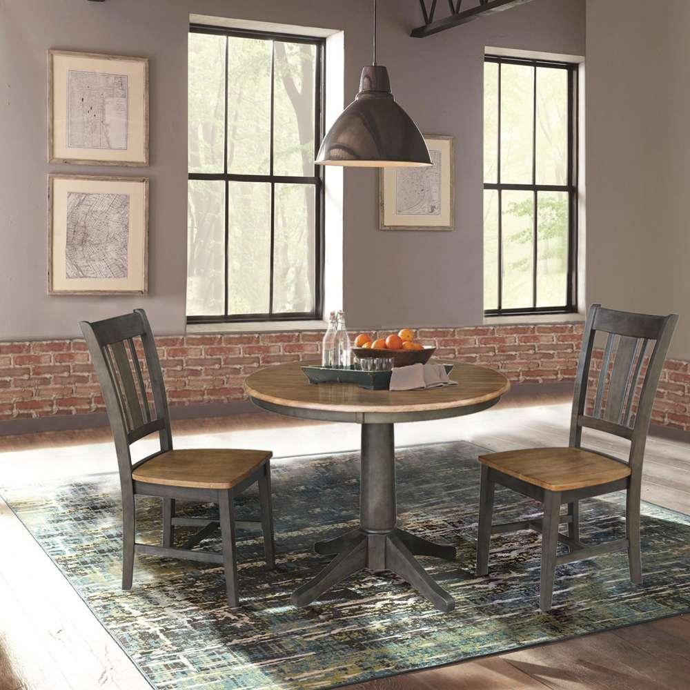 International Concepts (Set of 3 Pcs) -36in Round Top Ped Table with 2 San Remo Chairs in Hickory/Washed Coal Finish - K45-36RT-27B-C10-2 veiw 3