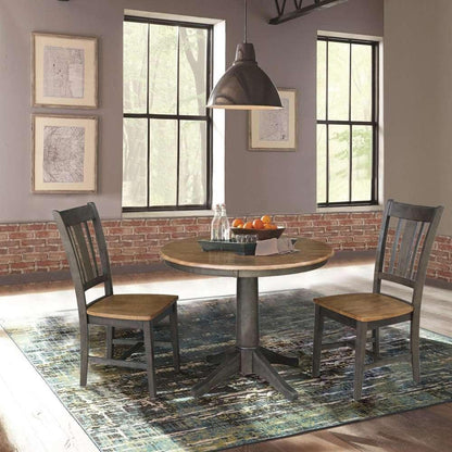 International Concepts (Set of 3 Pcs) -36in Round Top Ped Table with 2 San Remo Chairs in Hickory/Washed Coal Finish - K45-36RT-27B-C10-2 veiw 3