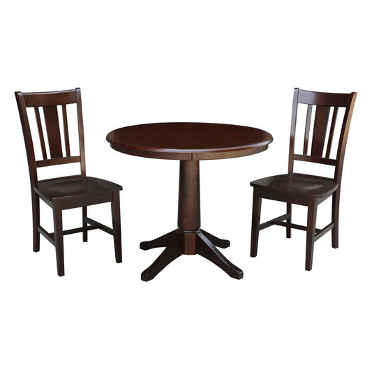 International Concepts (Set of 3 Pcs) -36in Round Top Ped Table with 2 San Remo Chairs in Rich Mocha Finish - K15-36RT-27B-C10-2 veiw 1