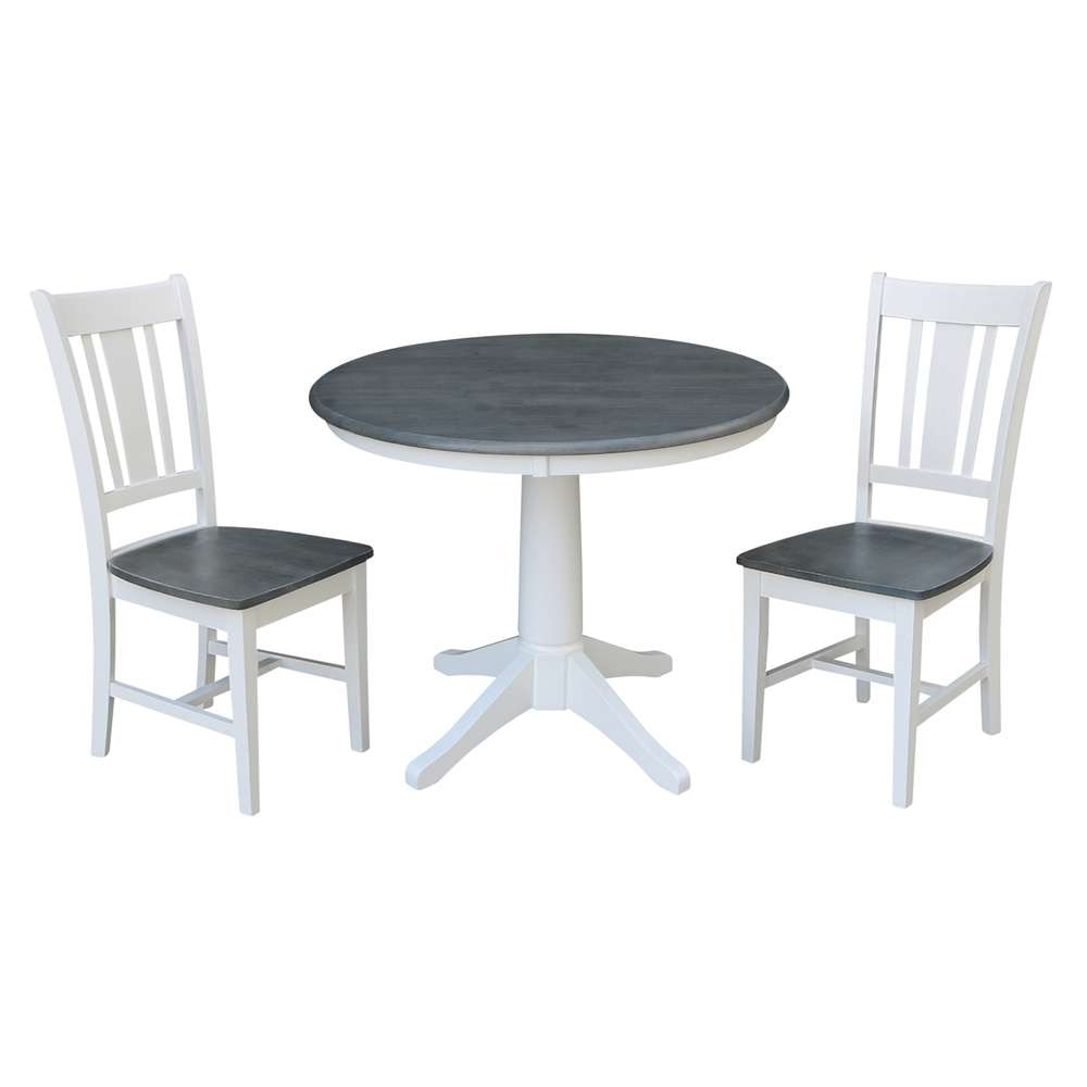 International Concepts (Set of 3 Pcs) -36in Round Top Ped Table with 2 San Remo Chairs in White/Heather Gray Finish - K05-36RT-27B-C10-2 veiw 1