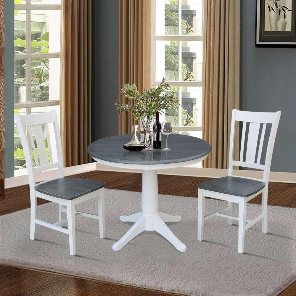 International Concepts (Set of 3 Pcs) -36in Round Top Ped Table with 2 San Remo Chairs in White/Heather Gray Finish - K05-36RT-27B-C10-2 veiw 3