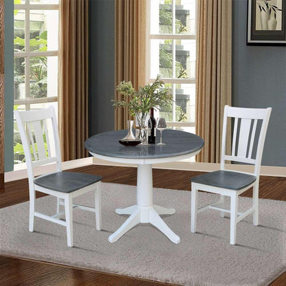 International Concepts (Set of 3 Pcs) -36in Round Top Ped Table with 2 San Remo Chairs in White/Heather Gray Finish - K05-36RT-27B-C10-2 veiw 3
