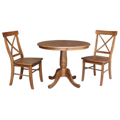 International Concepts (Set of 3 Pcs) -36in Round Top Ped Table with 2 X-Back Chairs in Distressed Oak Finish - K42-36RT-C613-2 veiw 1