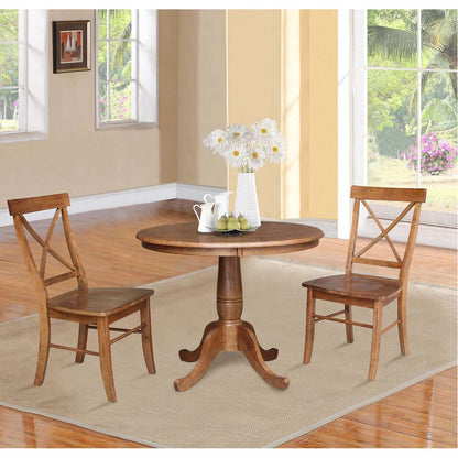 International Concepts (Set of 3 Pcs) -36in Round Top Ped Table with 2 X-Back Chairs in Distressed Oak Finish - K42-36RT-C613-2 veiw 3