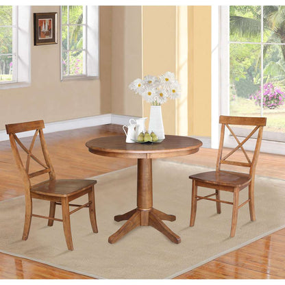 International Concepts (Set of 3 Pcs) -36in Round Top Ped Table with 2 X-Back Chairs in Distressed Oak Finish - K42-36RT-27B-C613-2 veiw 3