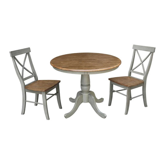 International Concepts (Set of 3 Pcs) -36in Round Top Ped Table with 2 X-Back Chairs in Hickory/Stone Finish - K41-36RT-C613-2 veiw 1