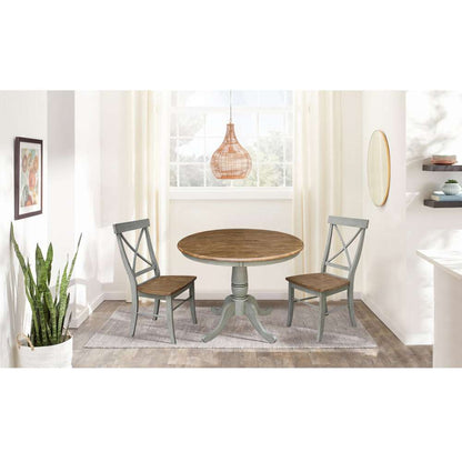 International Concepts (Set of 3 Pcs) -36in Round Top Ped Table with 2 X-Back Chairs in Hickory/Stone Finish - K41-36RT-C613-2 veiw 3