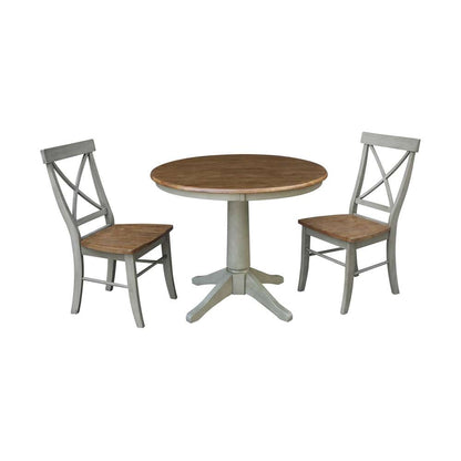 International Concepts (Set of 3 Pcs) -36in Round Top Ped Table with 2 X-Back Chairs in Hickory/Stone Finish - K41-36RT-27B-C613-2 veiw 1