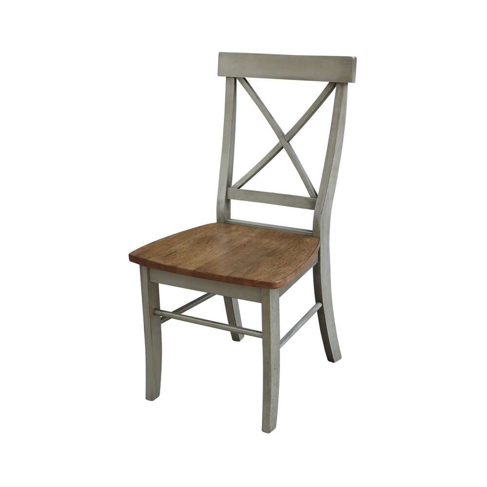 International Concepts (Set of 3 Pcs) -36in Round Top Ped Table with 2 X-Back Chairs in Hickory/Stone Finish - K41-36RT-27B-C613-2 veiw 2