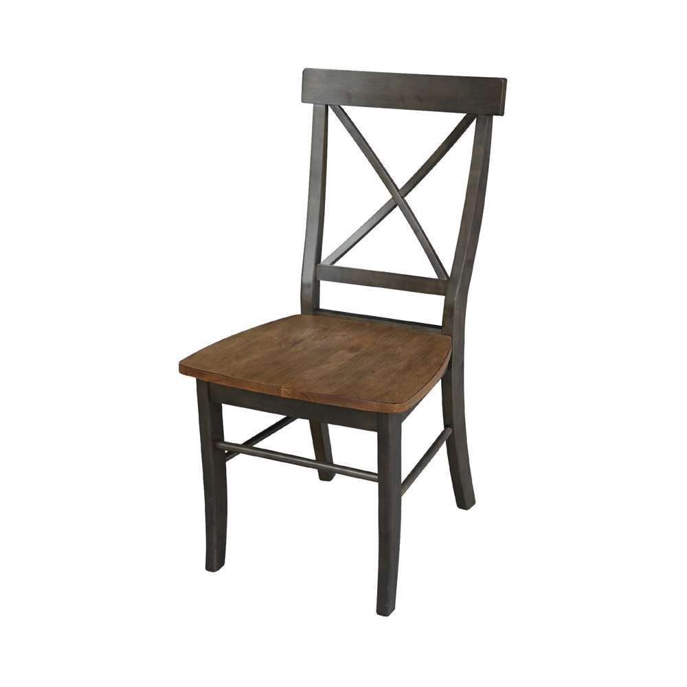 International Concepts (Set of 3 Pcs) -36in Round Top Ped Table with 2 X-Back Chairs in Hickory/Washed Coal Finish - K45-36RT-27B-C613-2 veiw 2